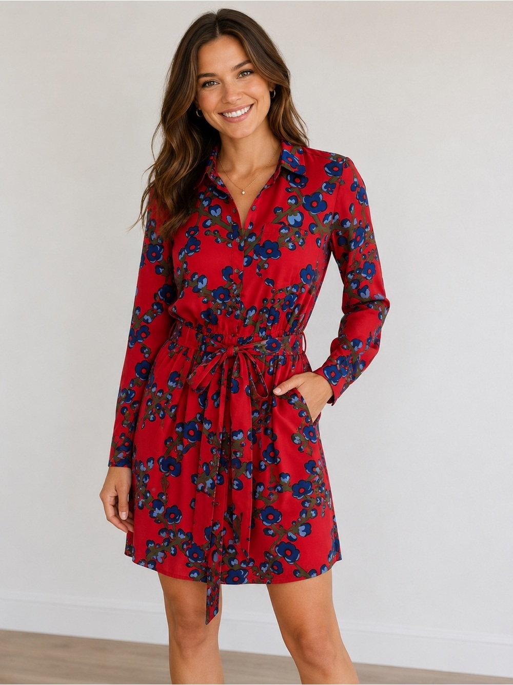 J. Crew Collection A-line Shirtdress in Lattice Floral Vintage Red size 4